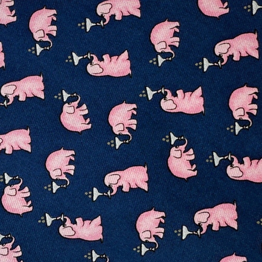 Alynn‎ Neckwear Men's Silk Tie Novelty Elephant Party Animals Navy Blue Funky